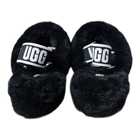 UGG Fluff Yeah Slide Black Slippers Shearling Slingback Slip On Shoe Sandals - Picture 6 of 14